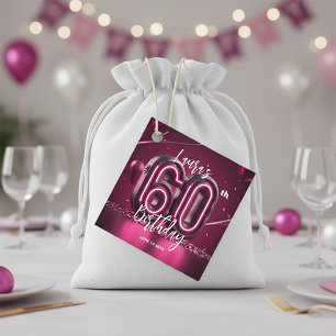 Modern Glam Chic Hot Pink Neon 60-årsfest Gåvor Etiketter