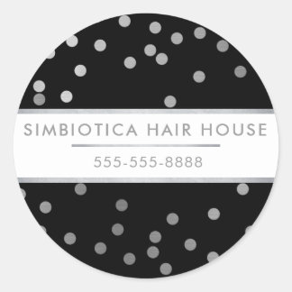 MODERN GLAM CONFETTI polka punkt silver svart Runt Klistermärke