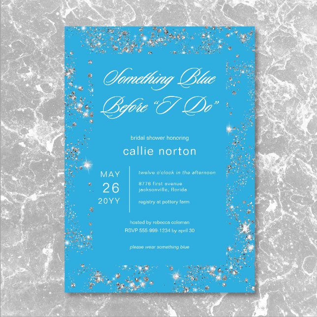 Modern Glam Diamond Nåt blått Möhippa Inbjudningar (Modern Glam Diamond Something Blue Bridal Shower Invitation)