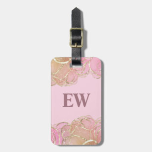 Modern Glam Elegant Monogram Rosa Faux Guld Agate Bagagebricka