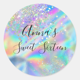 Modern Glam Faux HoloGraphics Rainbow Sweet 16 Runt Klistermärke