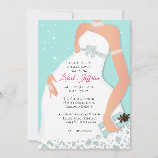 Modern Glam Glitter Teal Baby Shower-inbjudan Inbjudningar (Framsida)
