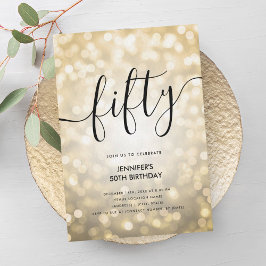 Modern Glam Guld Glitter Ljus 50:e födelsedagen Inbjudningar
