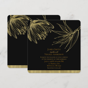 Modern Glam Guld & Svart Tropisk Botanisk Blomma Inbjudningar