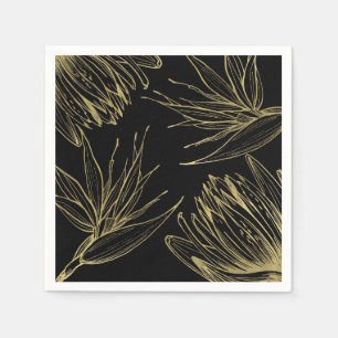 Modern Glam Guld & Svart Tropisk Botanisk Blomma Pappersservett