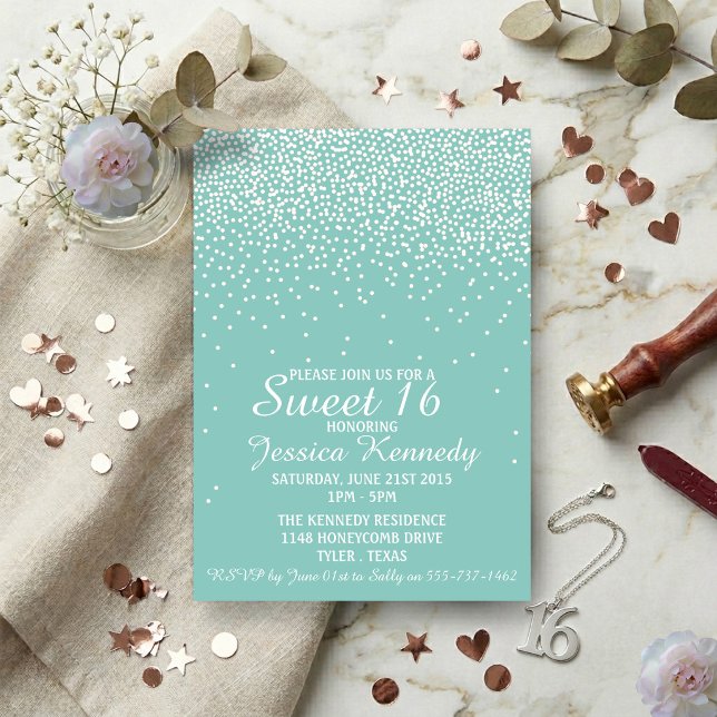 Modern Glam Konfetti Sweet 16 Födelsedag Inbjudningar (Skapare uppladdad)