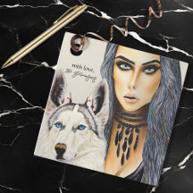 Modern Glam Kvinna & Husky Varg Hund Present