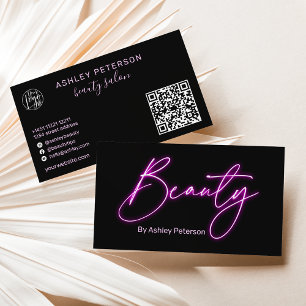 Modern glam lila neon skönhetskript logotyp qkod visitkort