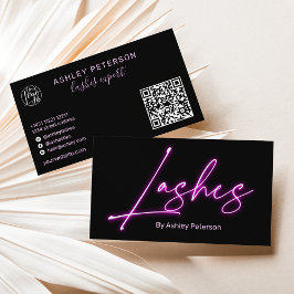Modern glam lila nyon lash-skript logotyp qr-kod visitkort