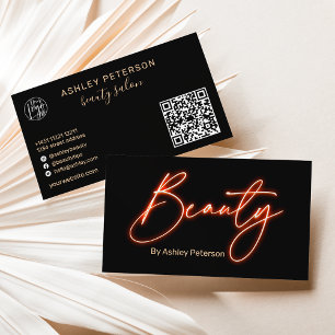 Modern glam-orange, nyans skönhetskript logotyp qr visitkort