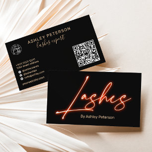 Modern glam-orange nyon lash-skript logotyp qr-kod visitkort
