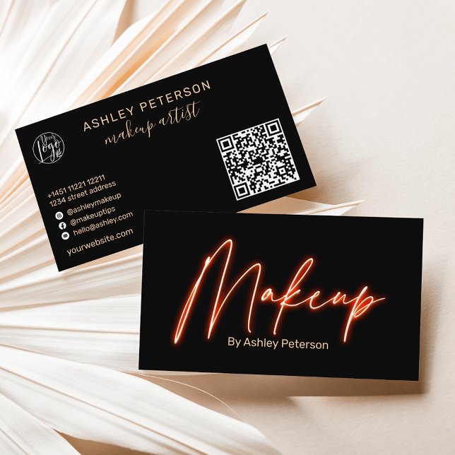Modern glam-orange - nyonmakeup-skript logotyp qr- visitkort (Skapare uppladdad)