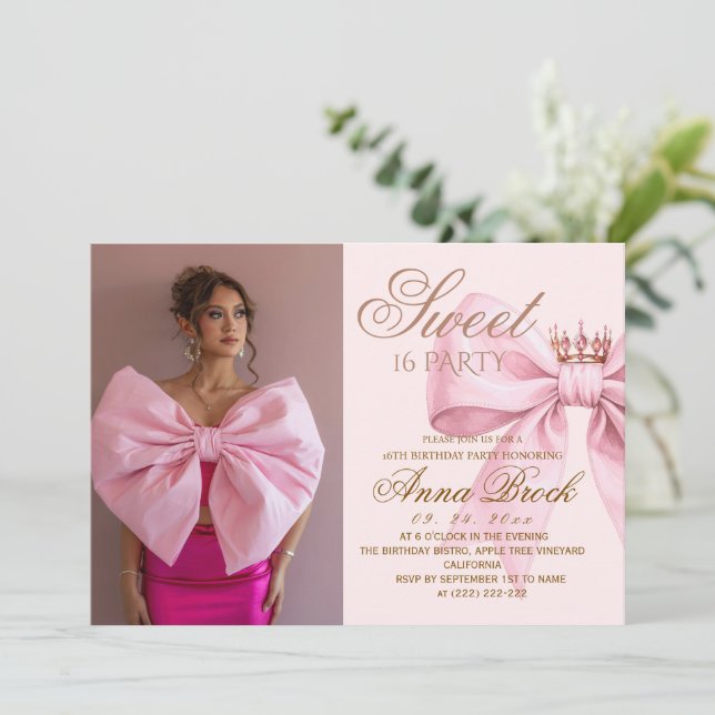Modern Glam Pink Foto Söt 16 Festsdag Inbjudningar (Stående Fram)