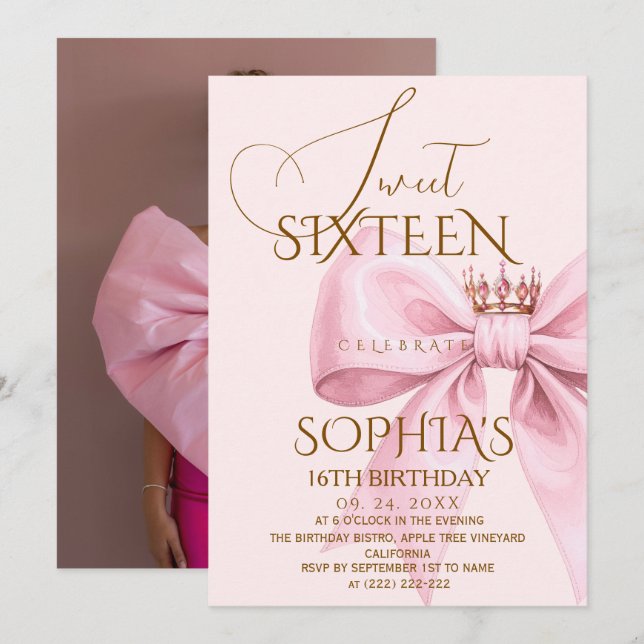 Modern Glam Pink Söt 16-års födelsedagsfest Inbjudningar (Fram/baksida)