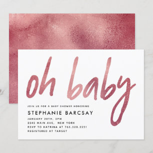 Modern Glam Ro Guld Oh Baby Shower Inbjudningar