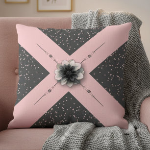 Modern Glam Rosa Grå Dahliablomma Kudde
