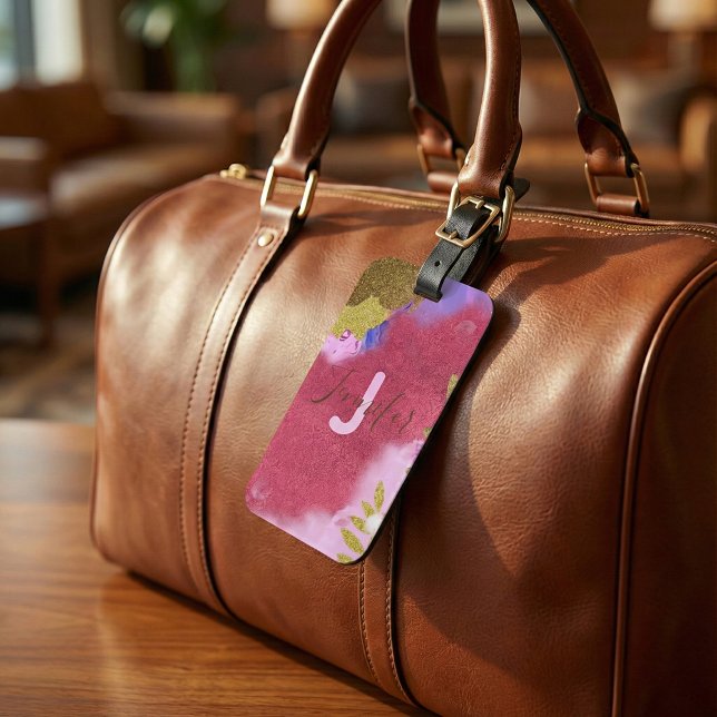 Modern Glam Rosa Guld Falsk Glitter Abstrakt Bagagebricka (Skapare uppladdad)