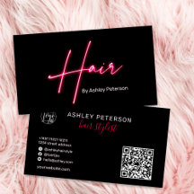 Modern glam rosa nyon-hårskript logotyp qr-kod
