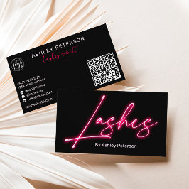 Modern glam rosa nyon lash-skript logotyp qr-kod visitkort