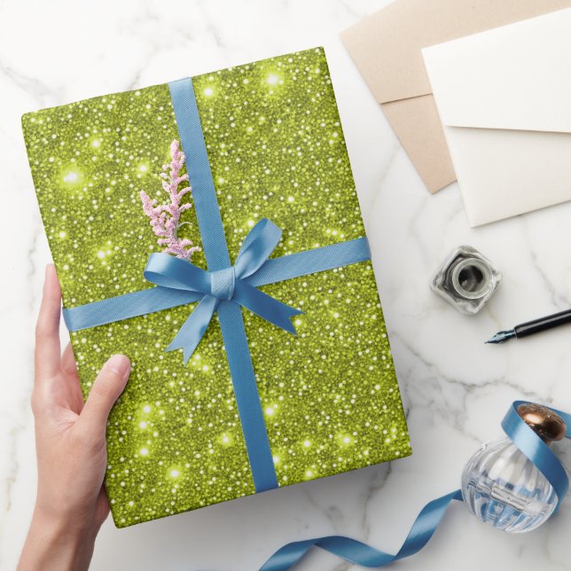 Modern Glam Shimmer Gnistrande Gul Grön Glitter Presentpapper (Gifting)