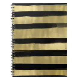 Modern Glam Svart & Guld Penseldrag Rand Chic Anteckningsbok Med Spiral