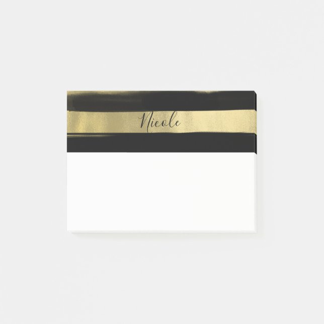 Modern Glam Svart & Guld Penseldrag Rand Chic Post-it Block (Framsida)