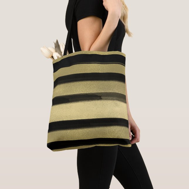 Modern Glam Svart & Guld Penseldrag Rand Chic Tygkasse (Närbild)