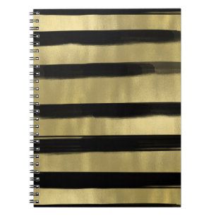 Modern Glam Svart & Guld Penseldrag Randig Chic Anteckningsbok Med Spiral
