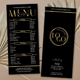 Modern Glam Svart Guld Spa Skönhetssalong Prislist Reklamkort
