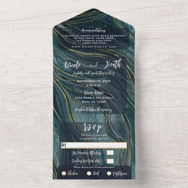 Modern Glam Teal Blå Grön Guld Bröllopsfoto (Insida)