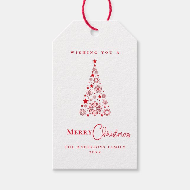 Modern Glam Trendig Red Julgran Presentetikett (Framsidan)