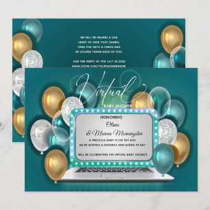 Modern Glam Virtuella Pojke Shower Teal Inbjudningar