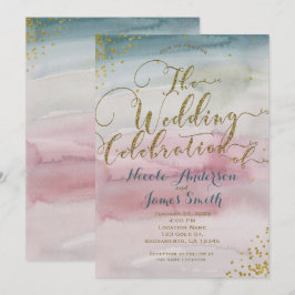 Modern Glam Watercolor Guld Bröllopsfirande Inbjudningar