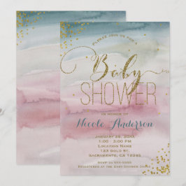 Modern Glam Watercolor Guld Konfetti BABY SHOWER Inbjudningar