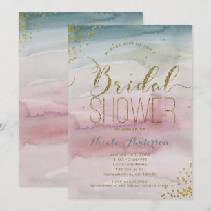 Modern Glam Watercolor Guld Konfetti BRUDKVÄLL Inbjudningar