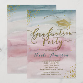 Modern Glam Watercolor & Guldprick EXAMENSFIRANDE  Inbjudningar
