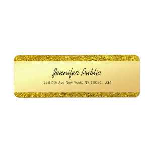 Modern Glamorös Guld Glitter Handskriven Skrift Returadress Etikett