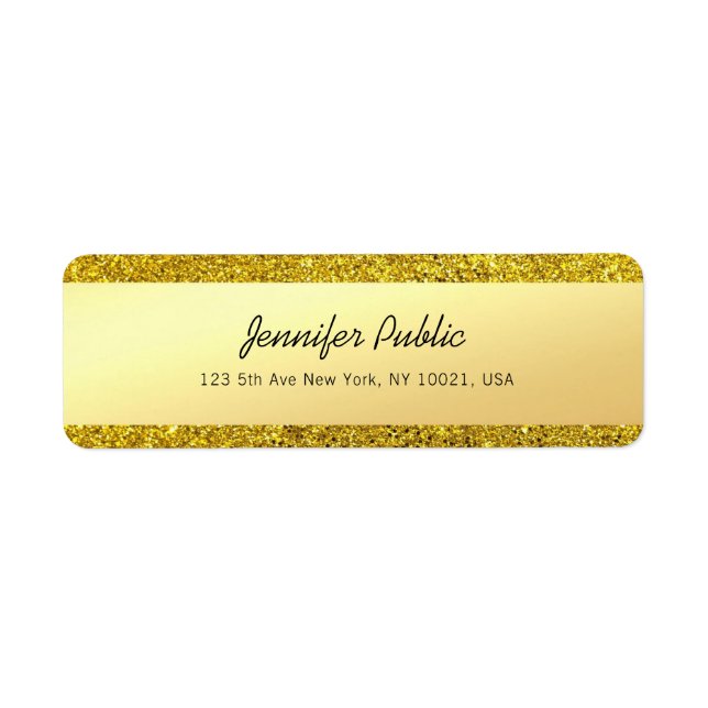Modern Glamorös Guld Glitter Handskriven Skrift Returadress Etikett (Framsidan)