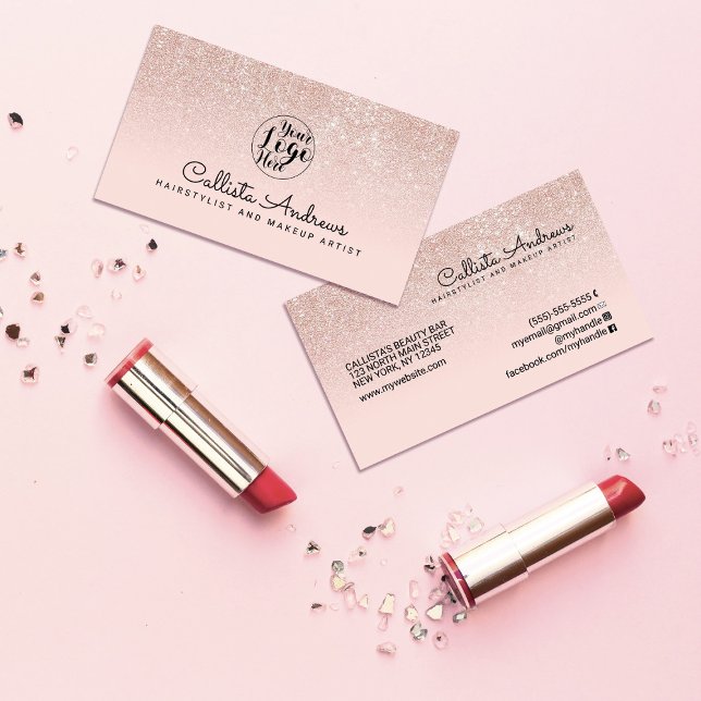 Modern Glamous Ro Guld Rosa Glitter Visitkort (Skapare uppladdad)