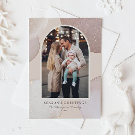 Modern glänsande Blush Julhälsning Foto Julkort