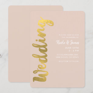 Modern Glänsande Falsk Guld Folie Beige Glam Bröll Inbjudningar