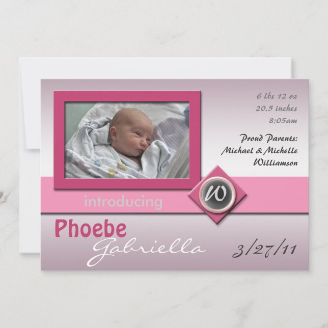 Modern glasmonogram Rosa Tillkännagivande för föde Meddelande (Framsida)