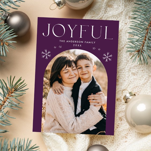 Modern Glatt Lila Arch-foto för snöflingor Julkort (Skapare uppladdad)