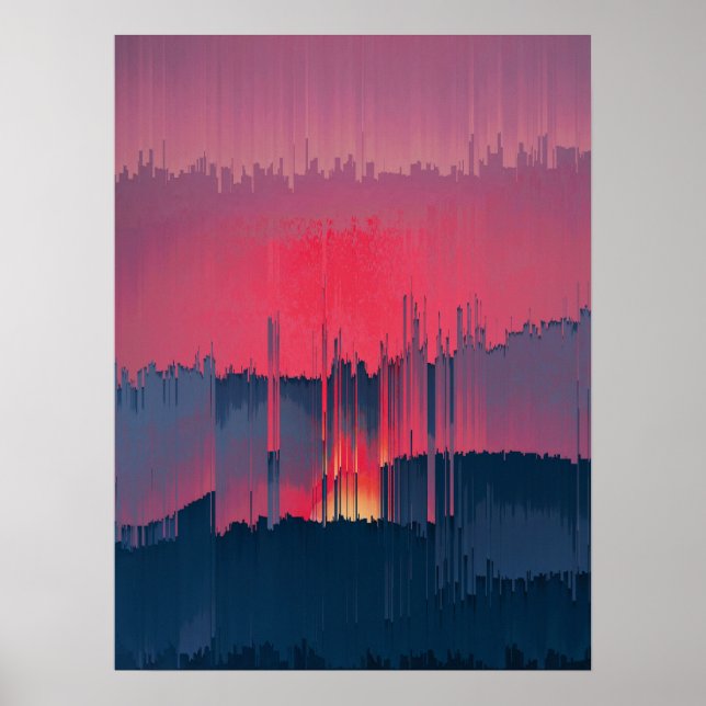 Modern Glitch Horizon Wall Art Poster (Framsidan)