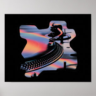 Modern glitch-stil skivspelare – färgrik design poster