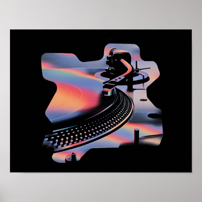 Modern glitch-stil skivspelare – färgrik design poster (Framsidan)