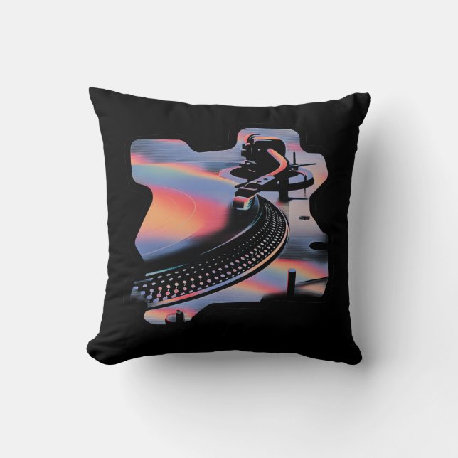 Modern glitchstil skivspelare – färgrik design kudde (Framsida)