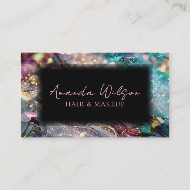 Modern Glitter and Marble Abstract  Business Card Visitkort (Framsida)