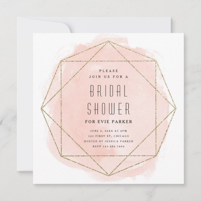 Modern Glitter Blush Rosa Vattenfärg Bröllopsdusch Inbjudningar (Framsida)