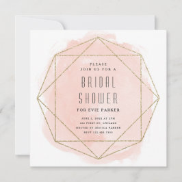 Modern Glitter Blush Rosa Vattenfärg Bröllopsdusch Inbjudningar